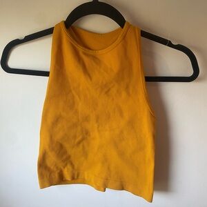 Free People Intimately Free XS Mustard Yellow High Neck Razor Back Crop Tank (J)